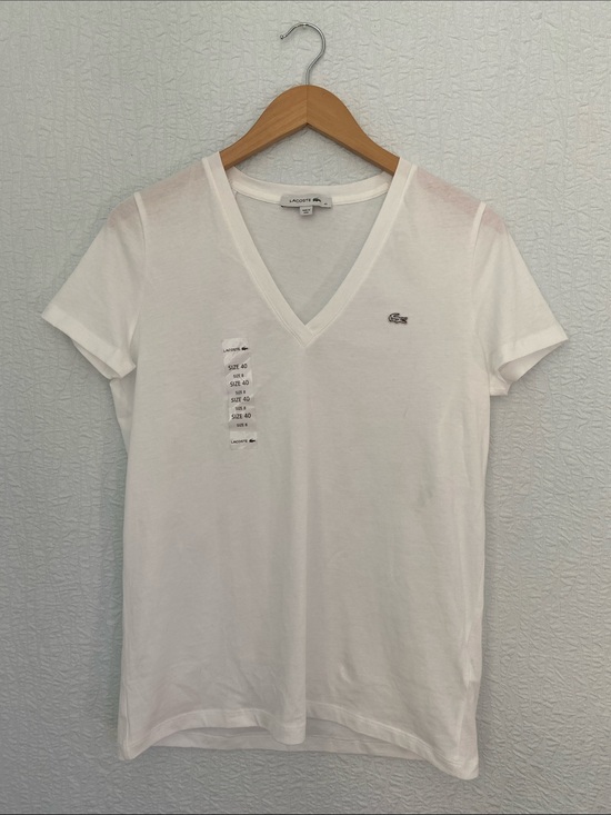 Lacoste Tops - Lacoste NEW Women’s White V-Neck Short Sleeve Tee with Crocodile Logo